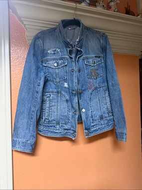 Dolce & Gabbana Light Blue Denim Jacket with Gold Embroidery